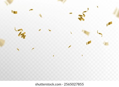 Confetti explosion on a transparent background. Shiny shiny golden paper pieces fly and spread around. vector illustration	. Eps 10