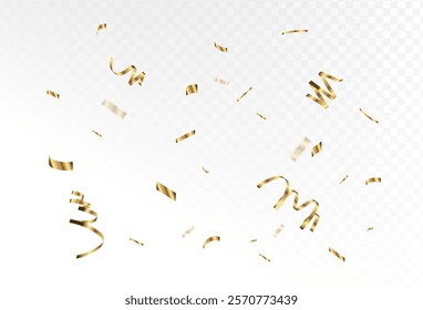 Confetti explosion on a transparent background. Shiny shiny golden paper pieces fly and spread around. vector illustration. Vector. EPS 10