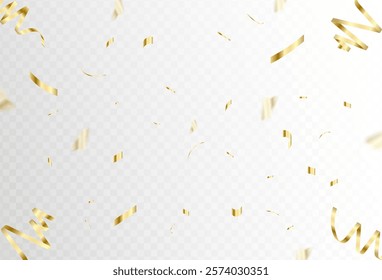 Confetti explosion on transparent background. Pieces of shiny gold paper flying and spreading. rotating ,simple design.eps 10