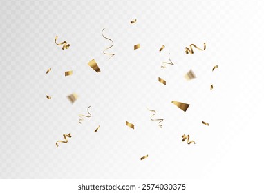 Confetti explosion on transparent background. Shiny golden paper pieces flying and spreading. for your events and business. vector illustration	