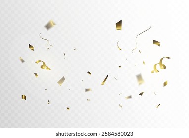 Confetti explosion on transparent background. Pieces of shiny gold paper flying and spreading. black color.  vector illustration