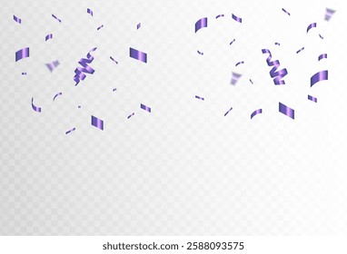 Confetti explosion on a transparent background. Shiny purple gradations paper pieces fly and spread around. modern confetti. vector illustration eps 10