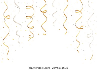 Confetti explosion on transparent background. Pieces of shiny gold. Vector, eps10