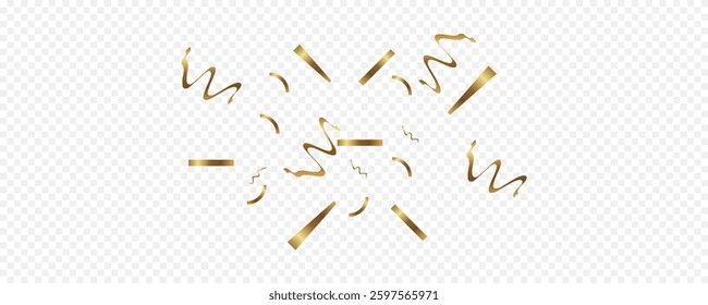 Confetti explosion on transparent background. Pieces of shiny gold paper flying and spreading. rotating . Eps 10