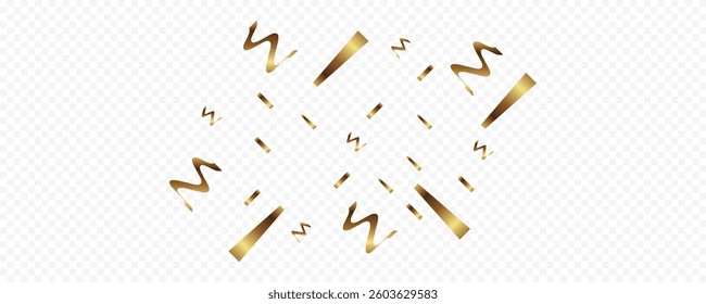 Confetti explosion on transparent background. Pieces of shiny gold paper flying and spreading. rotating . Eps 10