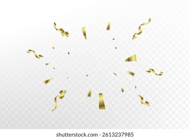 Confetti explosion on transparent background. Pieces of shiny gold paper flying and spreading. black color. vector illustration,Vector EPS 10.