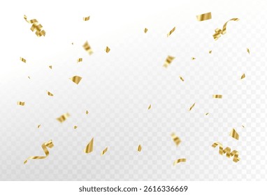 Confetti explosion on transparent background. Pieces of shiny gold paper flying and spreading. rotating ,colorful gold,soft colorful gold ,zoom,simple design eps 10