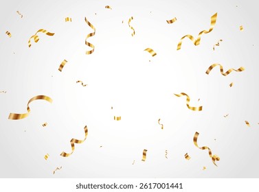 Confetti explosion on transparent background. Golden Confetti and Ribbons Falling Down on a White Background. Rotating gold confetti, Ribbon