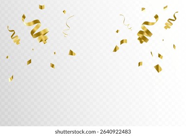 Confetti explosion on a transparent background. Shiny shiny golden paper pieces fly and spread around. vector illustration.EPS 10