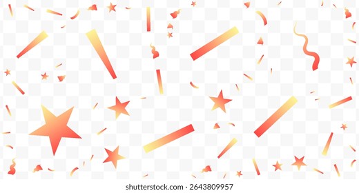 Confetti explosion on transparent background. Pieces of shiny gold paper flying and spreading. rotating . Eps 10
