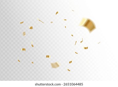 Confetti explosion on transparent background. Pieces of shiny gold paper flying and spreading. rotating ,simple design.modern.vector eps 10