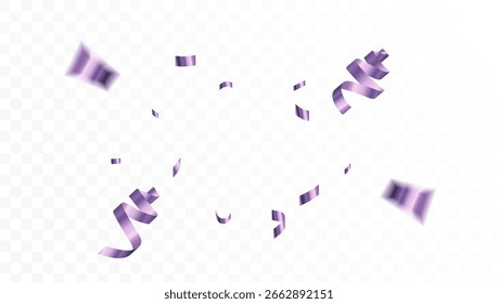Explosión de confeti sobre un fondo transparente. gradaciones púrpuras. fondo moderno, confeti borroso. Colorido. Ilustración vectorial	