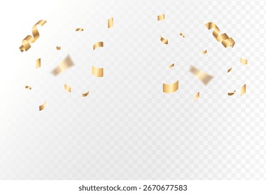 Konfettiexplosion auf transparentem Hintergrund. Stücke von glänzend orangefarbenem Papier fliegen und streuen. rotierend. Vektorgrafik