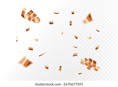 Confetti explosion on transparent background. Shiny orange colorful paper pieces flying and spreading. small and big ribbons.vector illustration