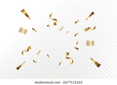 Explosão de confete no plano de fundo transparente. Pedaços de papel dourado brilhante voando e espalhando. girando. efeito de zoom.vetor eps 10
