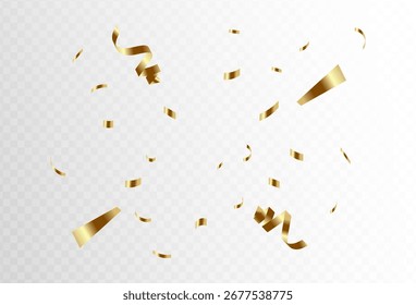 Confetti explosion on a transparent background. Shiny shiny golden paper pieces fly and spread around. vector illustration	eps 10