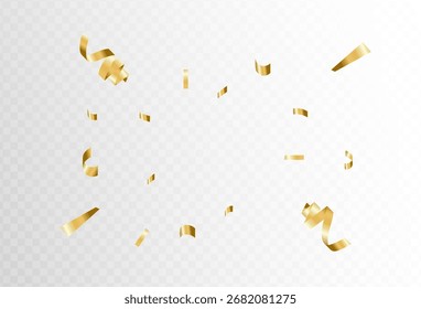 Confetti explosion on transparent background. Shiny golden paper cuts that fly and spread. simple design.vector 