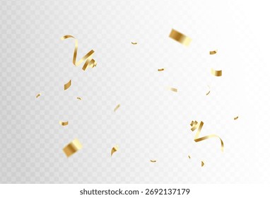 Explosão de confete no plano de fundo transparente. Pedaços de papel dourado brilhante voando e espalhando. girando. ilustração vetorial.vetor