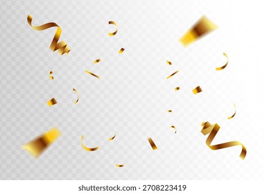 Explosão de confete no plano de fundo transparente. Pedaços de papel dourado brilhante voando e espalhando.simple.vetor