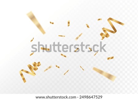 Confetti explosion on transparent background. Pieces of shiny gold paper flying and spreading. rotating ,simple design .wavy.eps 10