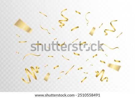 Confetti explosion on transparent background. Pieces of shiny gold paper flying and spreading. rotating ,colorful gold, Stacking,eps 10