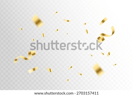 Confetti explosion on transparent background. Pieces of shiny gold paper flying and spreading. rotating ,colorful gold,modern ,simple design eps 10