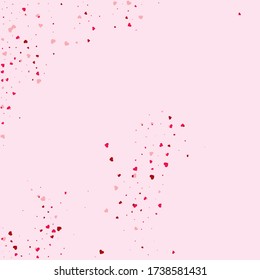 Confetti Fall. Red Heart Backdrop. Decoration Illustration. Vector Backdrop. Valentine Romance. Love Background. Wedding Print. Card Vintage. Heart Frame Illustration.