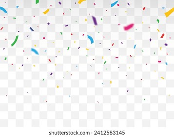 confetti fall from the sky on a transparent background. Multicolored confetti png. holiday, birthday, vector, illustration