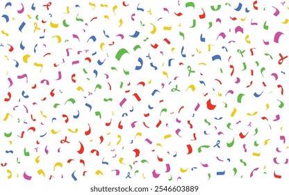 Confetti falling background. Birthday, weeding anniversary, Party, event, festive firework. Multicolored Carnival confetti on white background.
