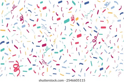 Confetti falling background. Birthday, weeding anniversary, Party, event, festive firework. Multicolored Carnival confetti on white background.