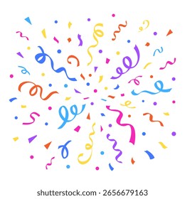 Confetti falling background. Party festive colorful confetti streamers. Anniversary, celebration, birthday, festive occasions