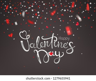 Confetti fällt herunter. Glückliche Valentinstag Grußkarte. Vektorgrafik 