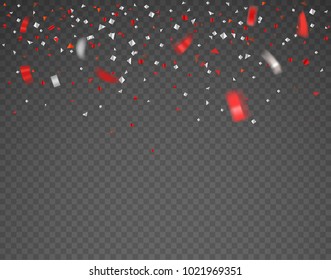 Confetti falling down. Vector illustration on transparent background