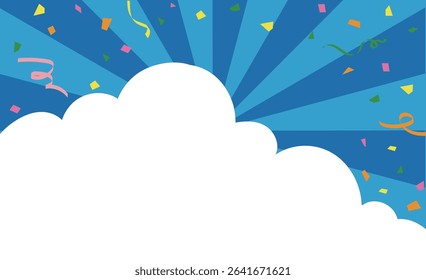 Confetti falling on blue sky background frame material