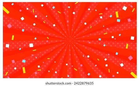 Confetti falling on sunburst background