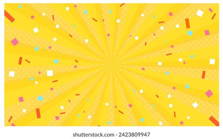 Confetti falling on sunburst background