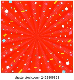 Confetti falling on sunburst background