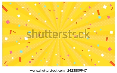 Confetti falling on sunburst background