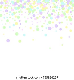 Confetti Falling on White Background. Pastel colors. Abstract Background for Invitation, Greeting card, Banner. Celebrating a Child's Birthday 