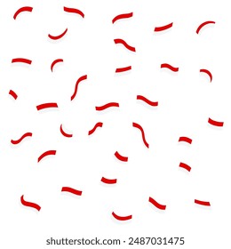 Confetti Falling Ribbons Indonesia Flag Red and White Vector Illustration