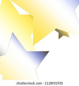Confetti of falling rotating stars. Luminous vector illustration with yellow blue grey white gradient mesh. Spray of holographic celestial elements on white. Flyers, posters, invitation cards