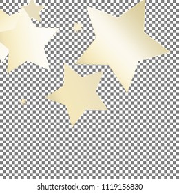 Confetti of falling rotating stars. Luminous vector illustration with gradient mesh. Spray of holographic nacre pearl colored celestial elements on squared backdrop. Flyers, posters, invitation cards