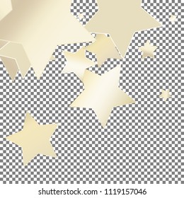 Confetti of falling rotating stars. Luminous vector illustration with gradient mesh. Spray of holographic nacre pearl colored celestial elements on squared backdrop. Flyers, posters, invitation cards
