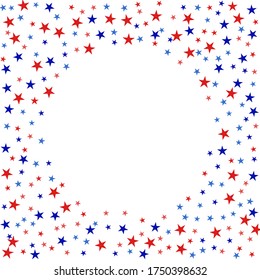 Confetti falling stars. Blue and red stars. Luxury holiday background. Abstract texture on a white background. Design element. Vector illustration, eps 10.