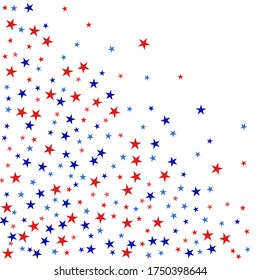 Confetti falling stars. Blue and red stars. Luxury holiday background. Abstract texture on a white background. Design element. Vector illustration, eps 10.