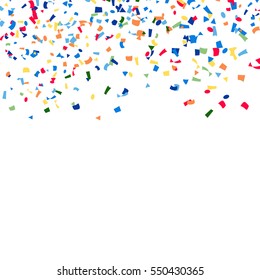 Confetti Falling Vector. Bright Explosion Isolated On White. Background For Birthday, Anniversary, Party, Holiday Decoration.