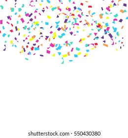 Confetti Falling Vector. Bright Explosion Isolated On White. Background For Birthday, Anniversary, Party, Holiday Decoration.