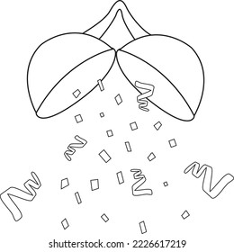 Confetti falls from a round capsule. Banner design element. poster, flyer, invitation, postcard, social networks.