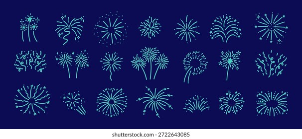Kit de Doodles de confeti y petardos. Doodle Firecracker Confetti con Sketchy Line Icons by Hand para celebrar el Paquete. Ilustración vectorial