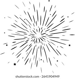 Confetti firework black and white falling composition isolated. Vector graphic line ink illustration. Party festive firework. Carnival confetti isolated on white background.
